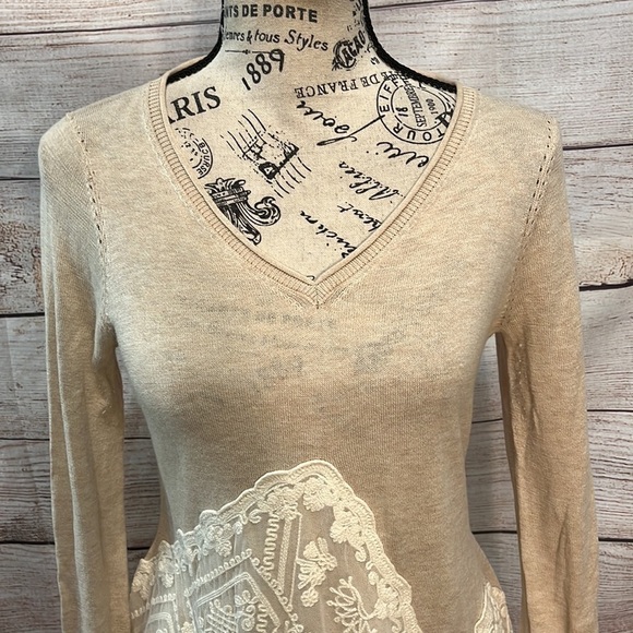 Anthropologie Angel of the North Sweater Lace Tunic Size Small Camel Cream - Picture 3 of 13